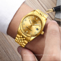 High Quality FNGEEN 7008 luxury brand gold band business men quartz calendar watch steel waterproof men watch